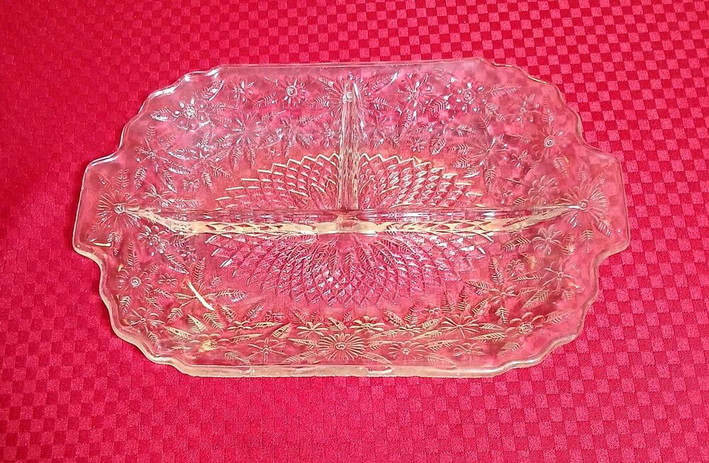 Vintage Indiana Glass Pineapple and Floral Divided Serving Dish